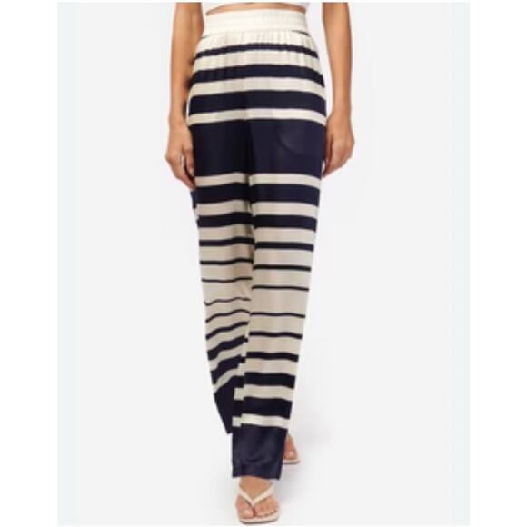 Cami NYC Wide Leg Pants White & Blue 100% Silk Shadow Stripe Sz M Nautical Prepp - Picture 7 of 16